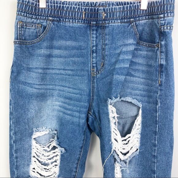 FOREVER 21 | Distressed Pull On Jogger Style Denim Jeans Women’s Size Large - Picture 3 of 9